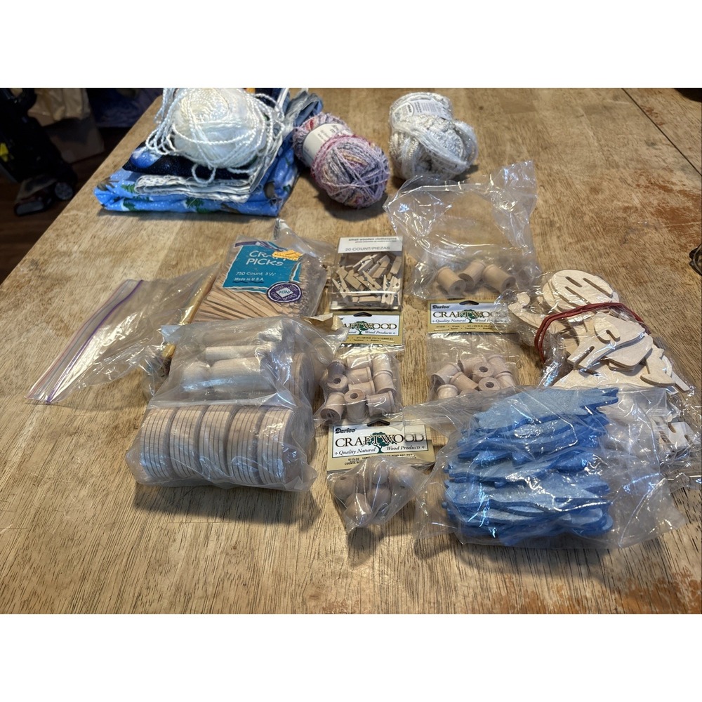 Craft Supply Lot Wooden Beads Cloths Pins Ext